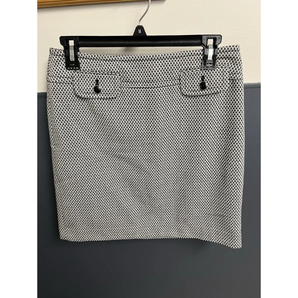 Loft Ann Taylor Houndstooth Skirt Size 4 Black White Lined Pockets Womens‎